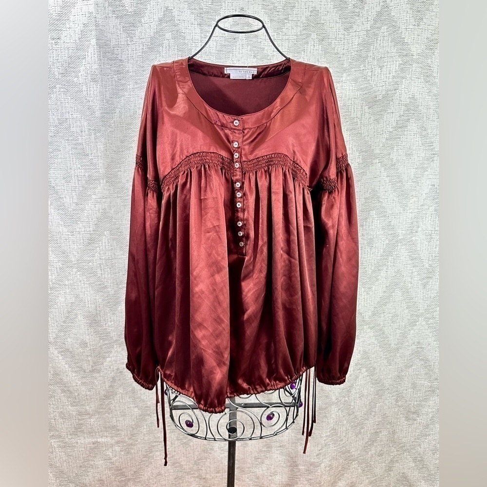 To The Max burgundy silky balloon sleeve babydoll blouse size M